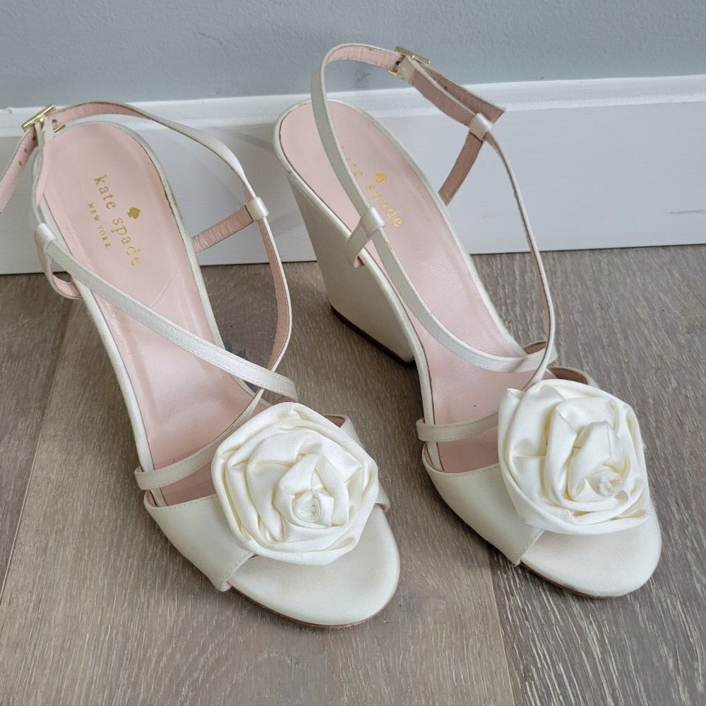 Kate Spade New York Cream Silk Wedges with Rose